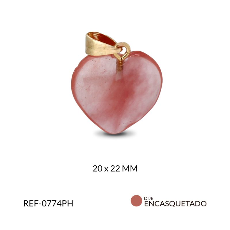 Dije pendulo dorado piedra natural cuaro cherry 20 x 22 mm / x und / Ref-0774PH