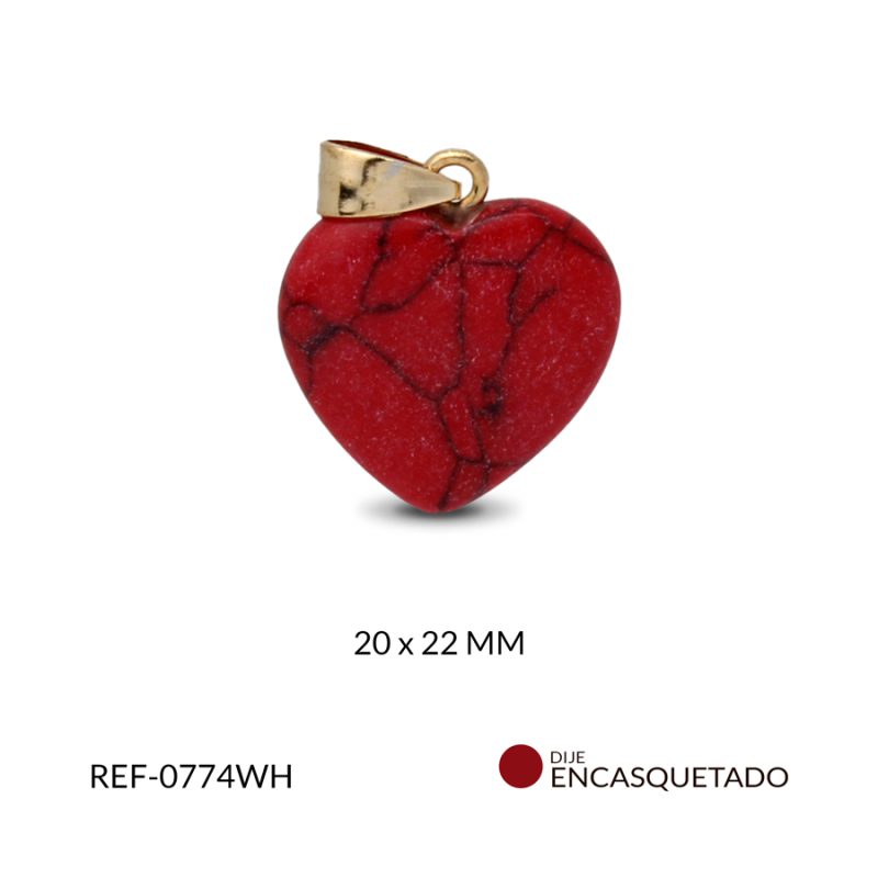 Dije pendulo dorado aglomerado rojo 20 x 22 mm / x und / Ref-0774WH