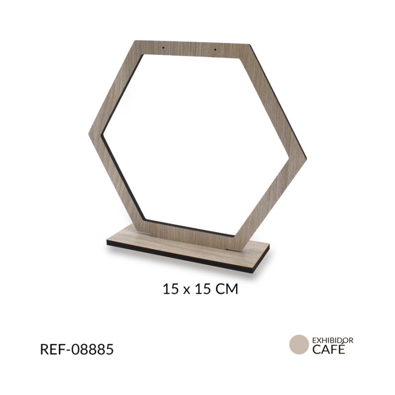 Exhibidor madera MDF silueta hexágono para arete 15x15cm / x unidad / Ref-08885 / Ref-08885