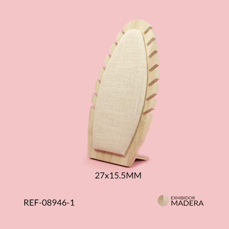 Exhibidor madera + gamuza beige ovalado 10 ranuras 27x15.5cm / x unidad / Ref-08946-1 / Ref-08946-1