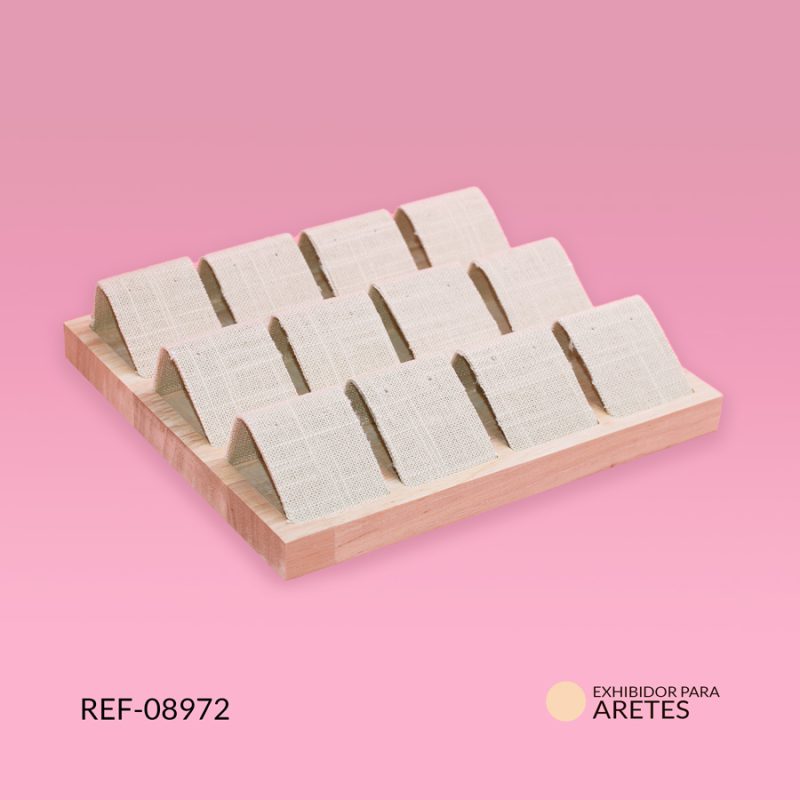 Exhibidor arete base en madera con 12 soportes en yute 20x18cm / Ref-08972 / Ref-08972