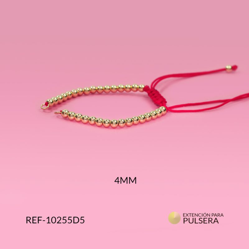 Extensión pulsera tejida hilo rojo con balin rodinado 4mm dorado / x unidad / Ref-10255D5 / Ref-10255D5