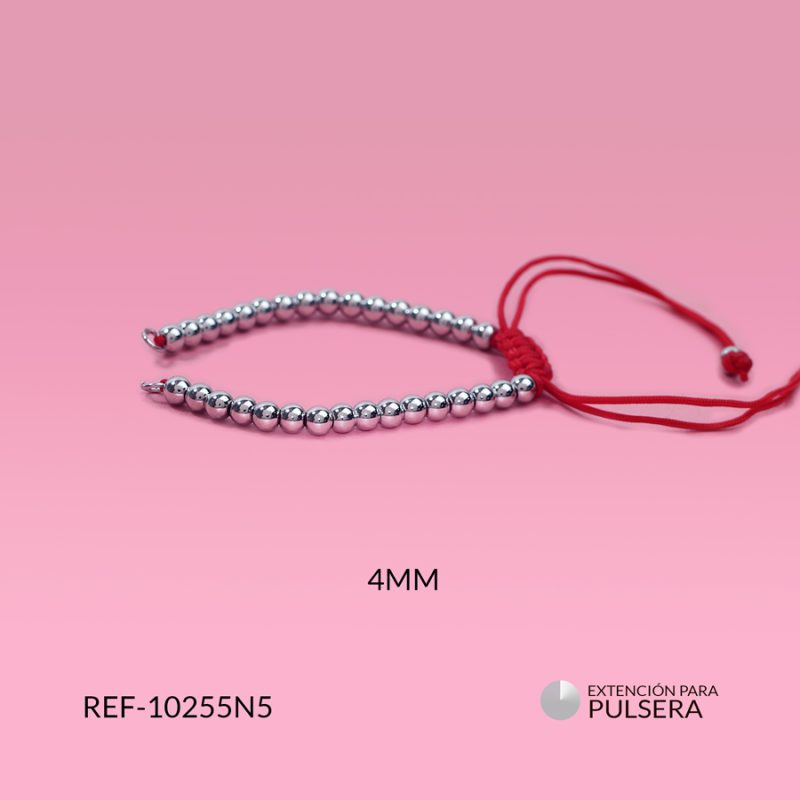 Extensión pulsera tejida hilo rojo con balin rodinado 4mm plateado / x unidad / Ref-10255N5 / Ref-10255N5