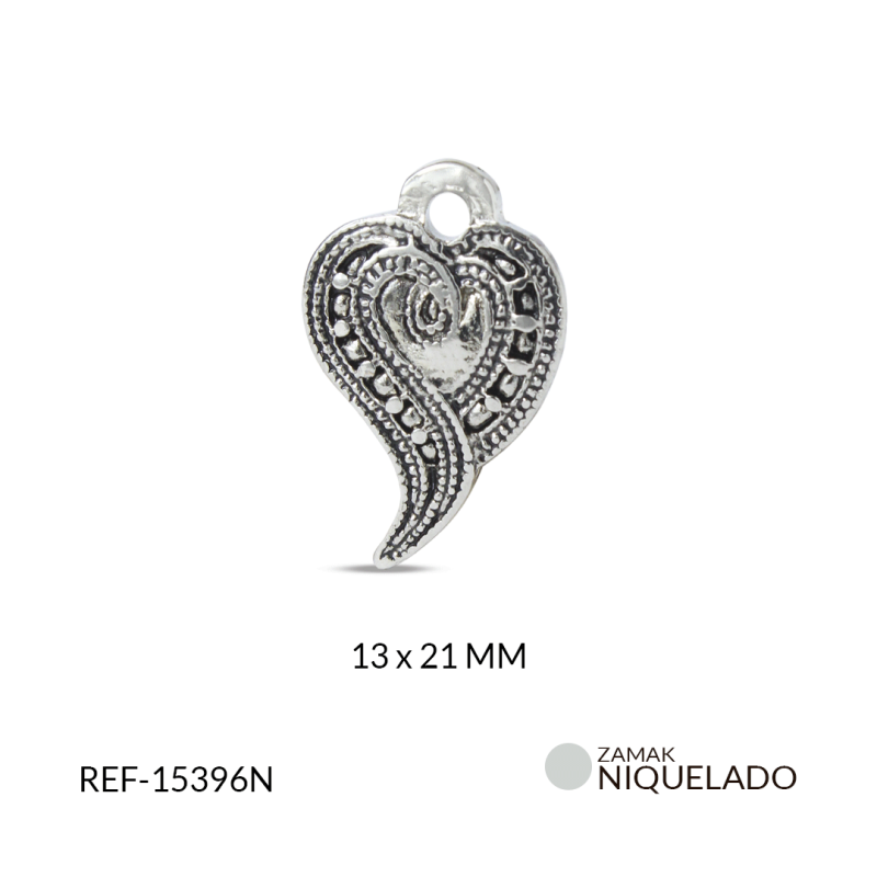 DIJE ZAMAK CORAZON 13X21 MM / paquete x 6 und / Ref-15396N