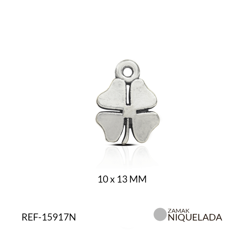 Dije zamak trebol niquelado 10mm / paquete x 12 unidades / REF-15917N