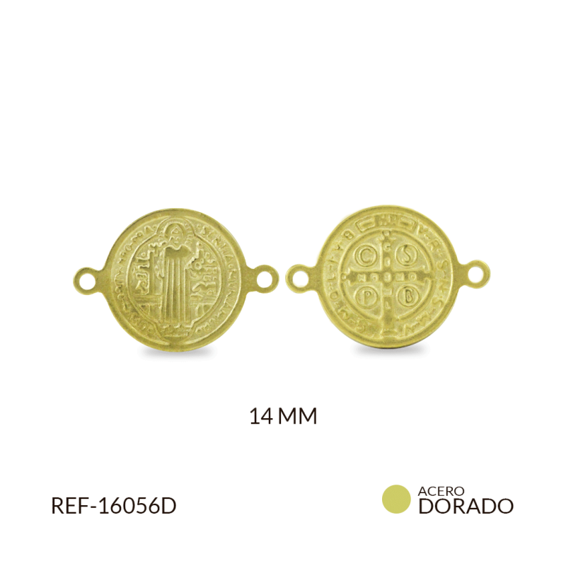 Centro pulsera acero san benito fundido 14 mm color dorado / x unidad / Ref-16056D / Ref-16056D