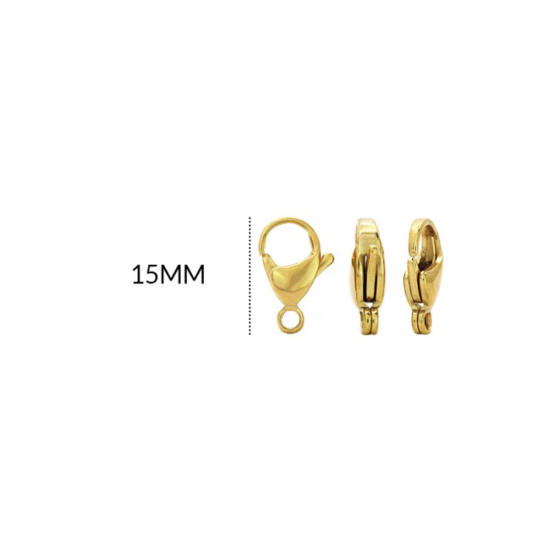 Broche en acero picoloro 15 mm color dorado / Paquete x 3 und / REF-1655D