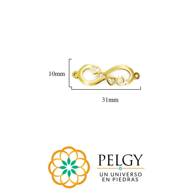 Centro pulsera en acero infinito 4 corazones 10x31mm / x unidad / Ref-1859D / Ref-1859D