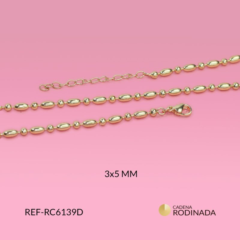 Cadena terminada rordinada balin 3mm + cilindro 3x5mm / x unidad / Ref-RC6139D / Ref-RC6139D