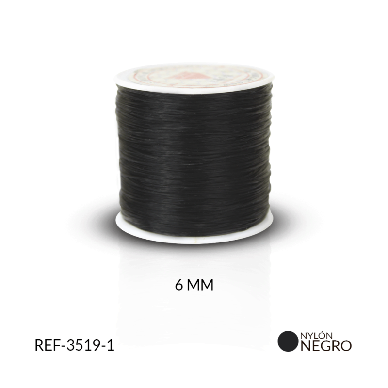 Nylon plano elástico negro 6 mm / rollo x 100 metros aproximado / REF-3519-1