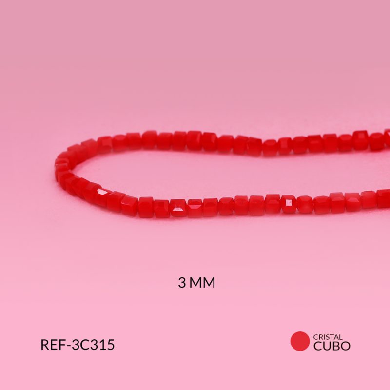 Cubo mate rojo bandera 3mm / x sarta / Ref-3C315 / Ref-3C315