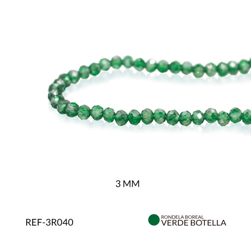 Rondel Boreal 3 mm color verde botella / x sarta / Ref-3R040
