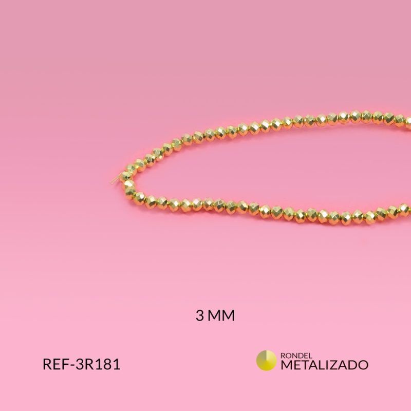 Rondel metalizada dorado 3mm / x sarta / Ref-3R181 / Ref-3R181