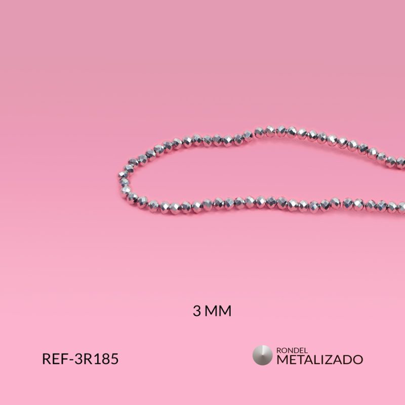 Rondel metalizada gris plata 3mm / x unidad / Ref-3R185 / Ref-3R185