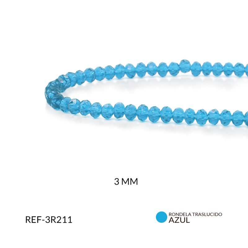 Rondela traslucida 3 mm color azul zafiro / x sarta / Ref-3R211