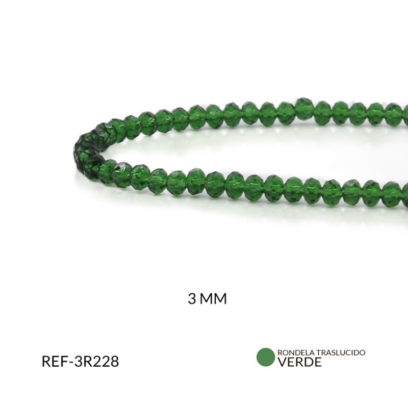 Rondela Traslucido 3 mm color verde cali / x sarta / Ref-3R228 / Ref-3R228