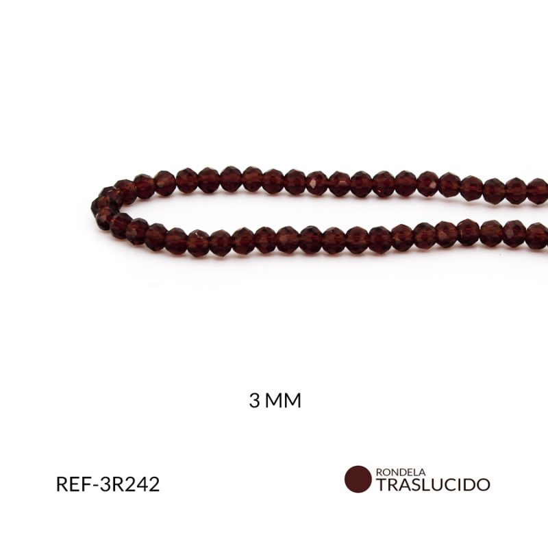 Rondela Traslucida 3mm color cafe oscuro / x sarta / Ref-3R242 / Ref-3R242