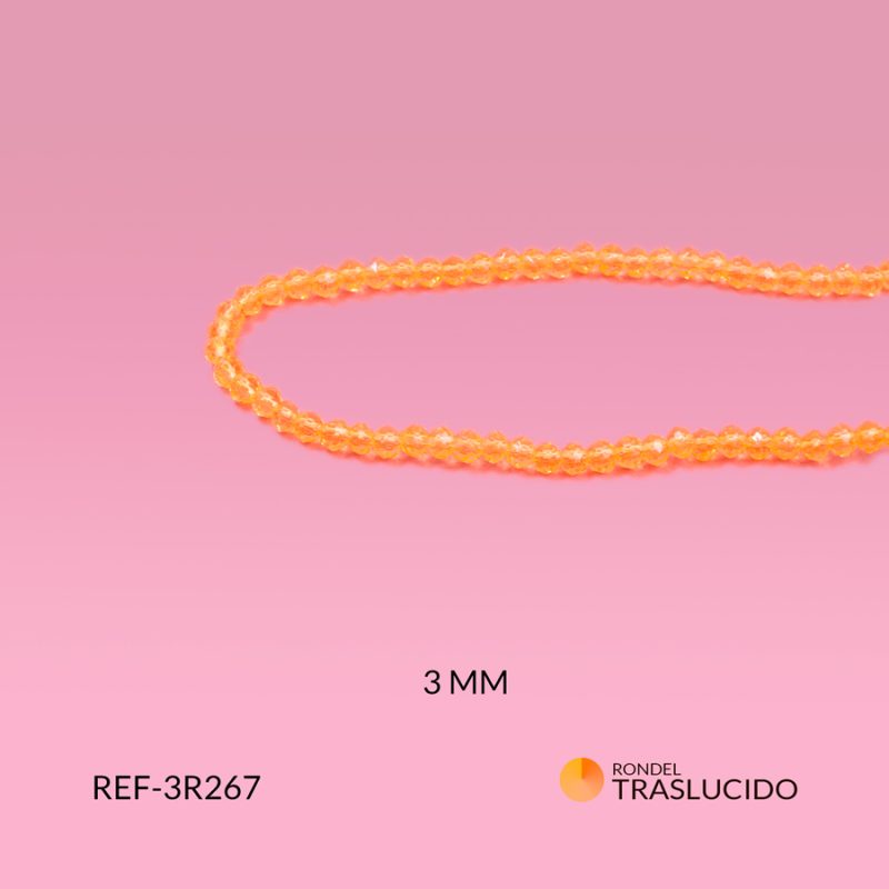 Rondel traslucido naranja fluorecente 3mm / x sarta / Ref-3R267 / Ref-3R267