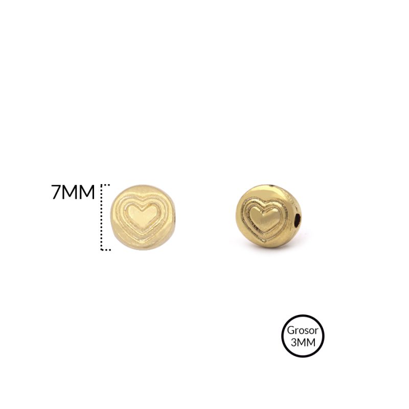 Separador zamak corazón redondo 7mm color dorado / Paquete x 12 unidades / Ref-5418D / Ref-5418D