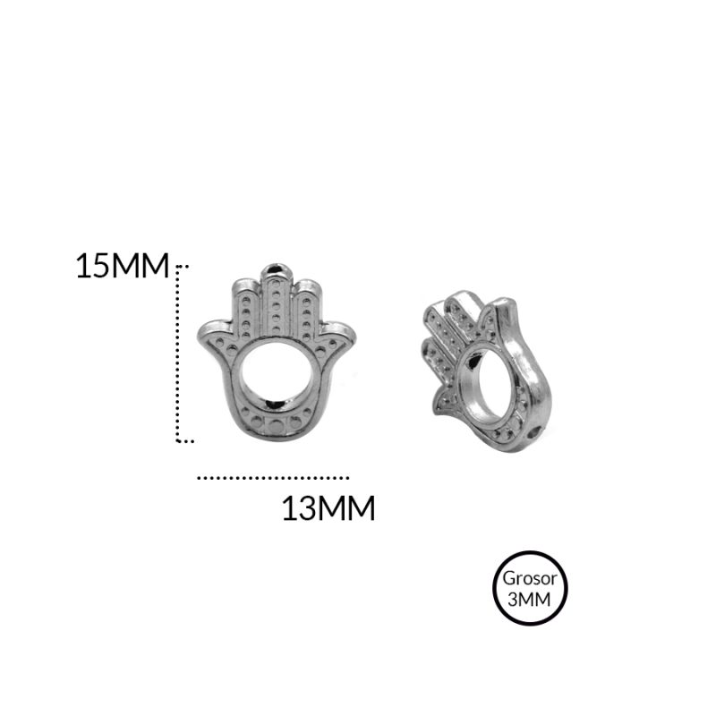 SEPARADOR ZAMAK MANO HAMSA HUECO 15 X 13 MM / color niquelado / paquete x 12 uni / REF - 5400N / ref - 5400N