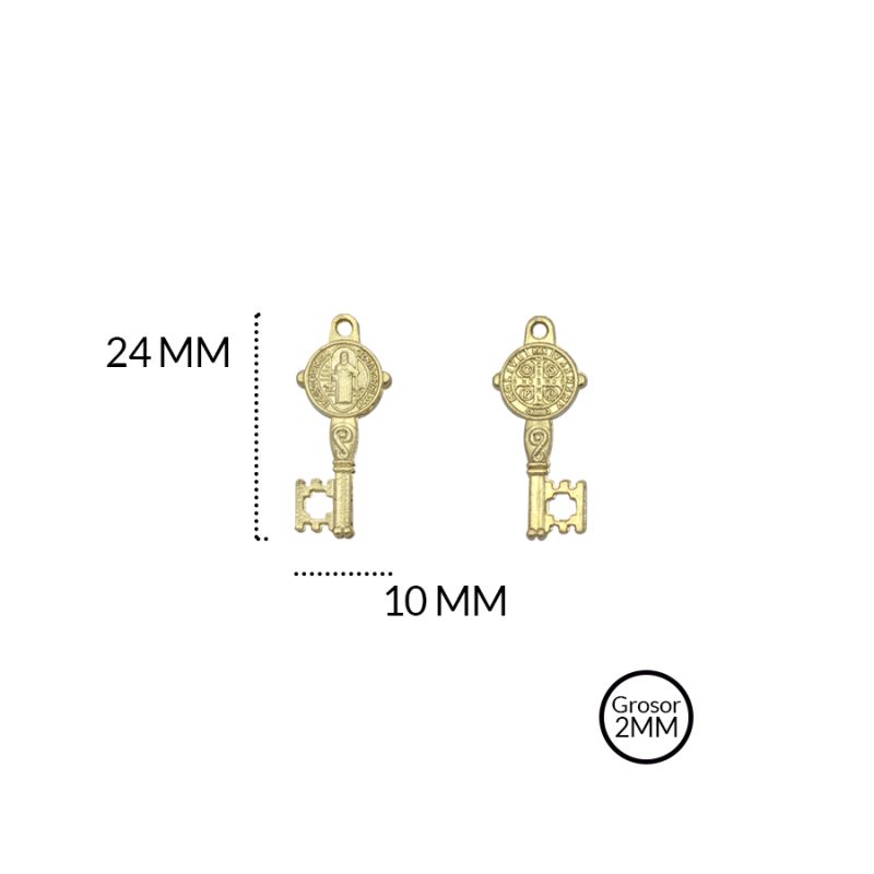 DIJE ZAMAK LLAVE SAN BENITO 24 X 10MM /color dorado / paquete x 3 unidades / REF-5232D