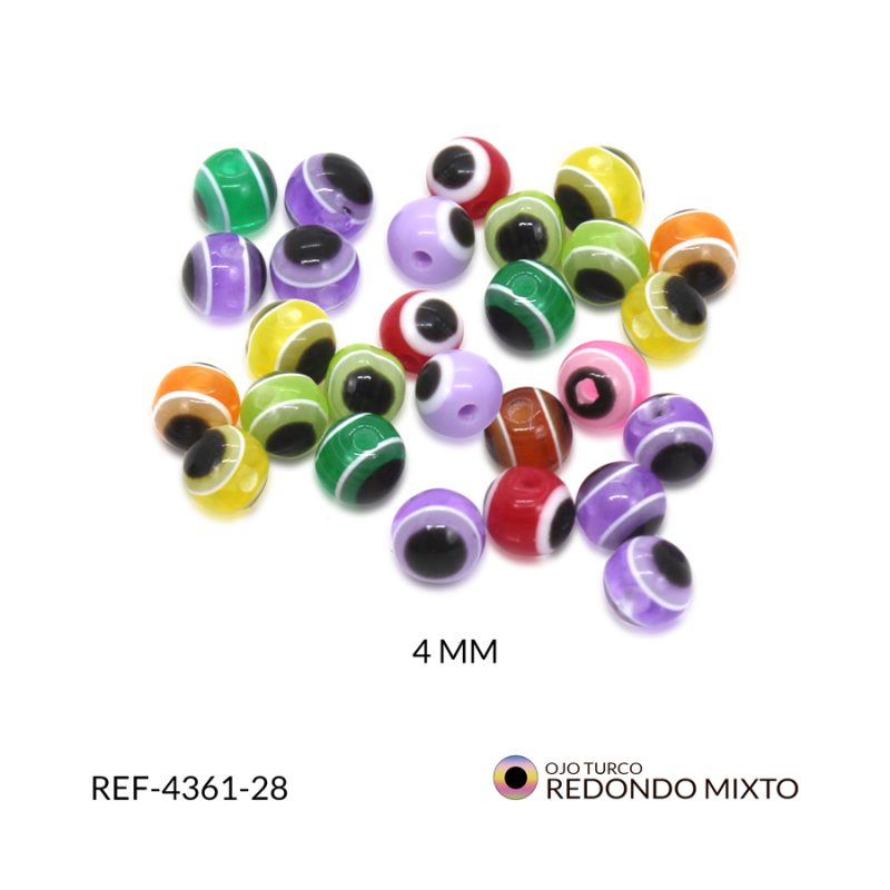 ojo turco acrílico redondo traslucido  4 mm colores mixtos / Paquete x 24 und / REF-4361-28