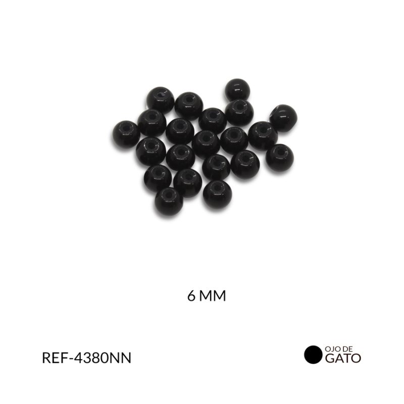 Ojo de gato vidrio negro brillante 6 mm / Paquete x 125 gramos / Ref-4380NN