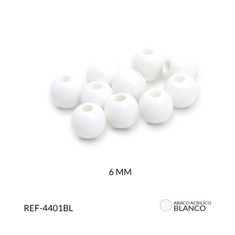 Abaco acrílico bola color blanco 6 mm / Paquete x 20 grm / REF-4401BL