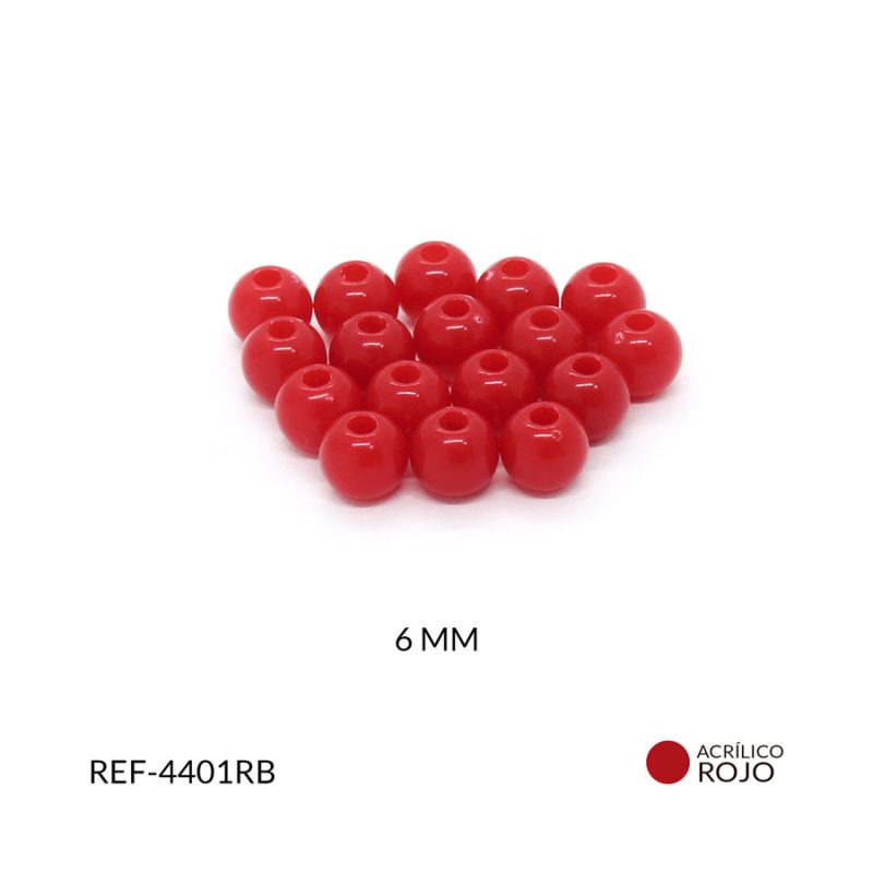 Abaco acrílico bola color rojo b 6 mm / Paquete x 20 grm / REF-4401RB