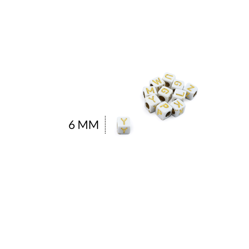 SEPARADOR ACRILICO MATE CUBO BLANCO LETRA DORADA 6MM / paquete x 20 grm / REF-4615-6