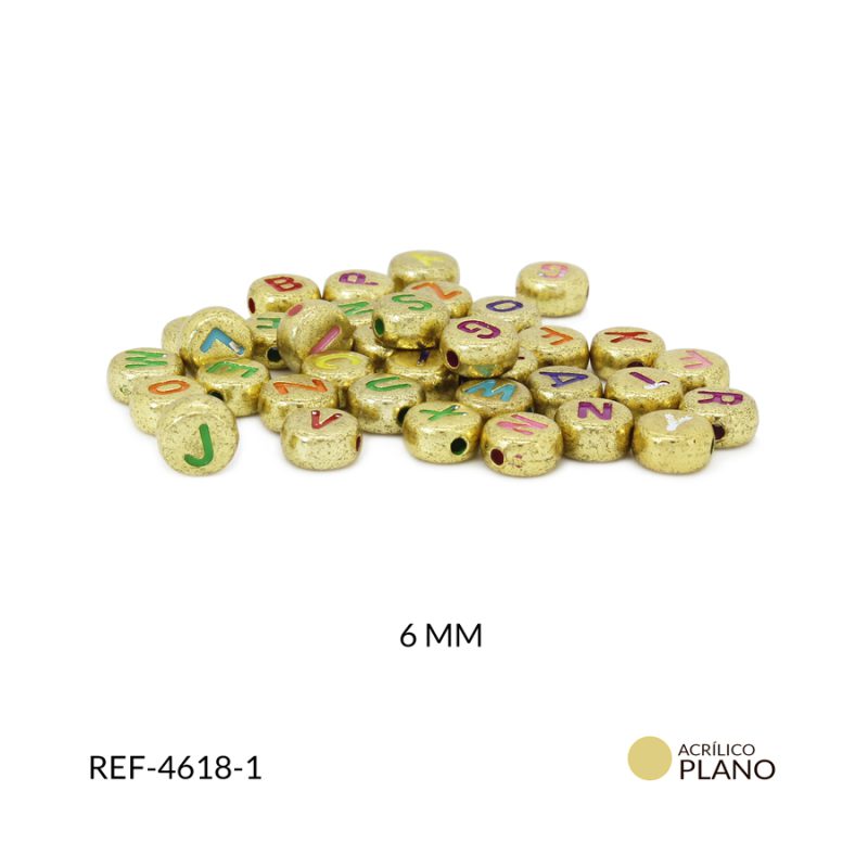 Separador acrílico redondo plano letras dorado 6mm / paquete x 10 gramos / Ref-4618-1