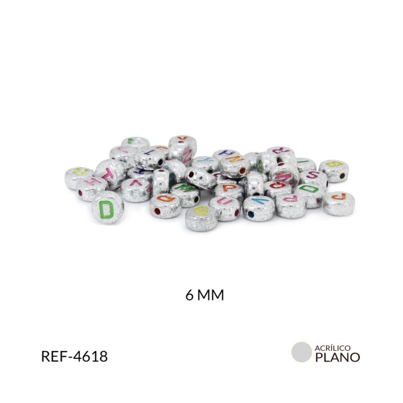 Separador acrilico redondo plano letras plateado 6mm / paquete x 10 gramos / Ref-4618