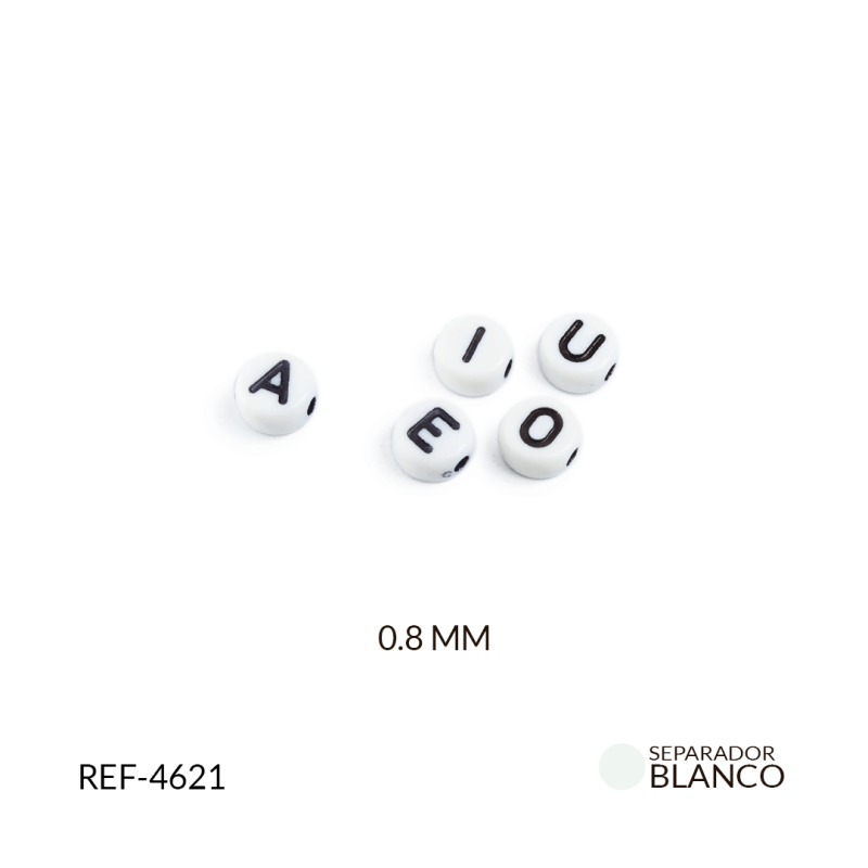 Separador acrilico plano blanco-vocales negras / paquete x 10 gramos / REF-4621