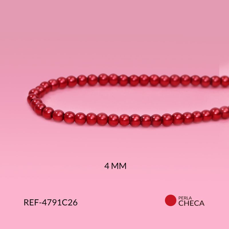 Perla vidrio redonda rojo 4mm / x sarta / Ref-4791C26 / Ref-4791C26