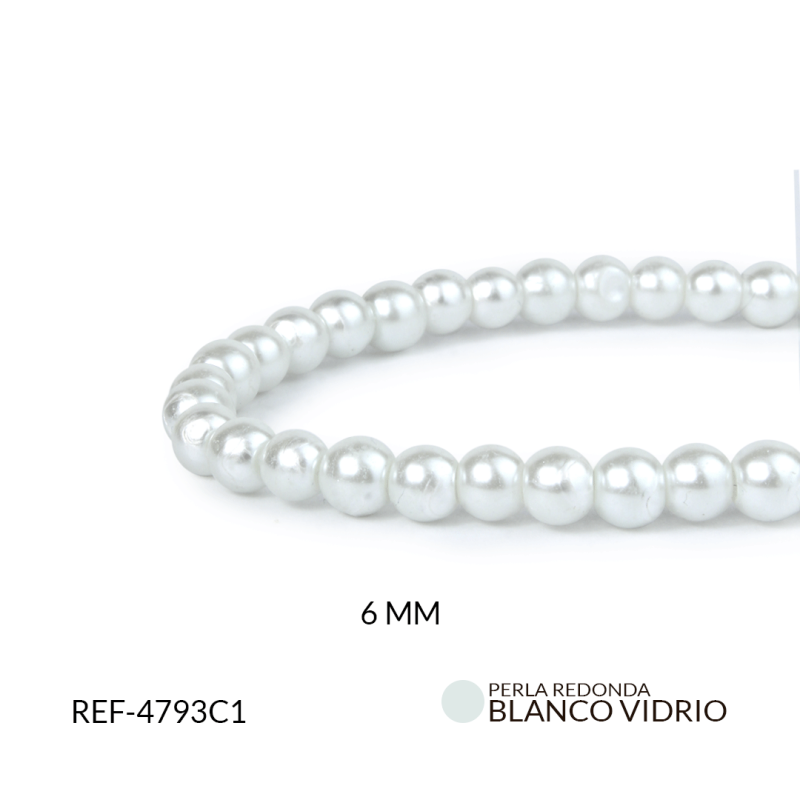 Perla vidrio redonda 6mm color blanco / x sarta / Ref-4793C1 / Ref-4793C1