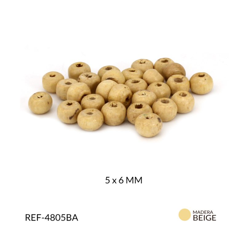 Bola madera beige almendra 5x6mm / paquete x 125 gramos / Ref-4805BA