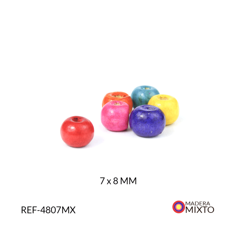 BOLA MADERA COLORES MIXTO 7*8MM / paquete x 125 gramos / REF-4807MX 
