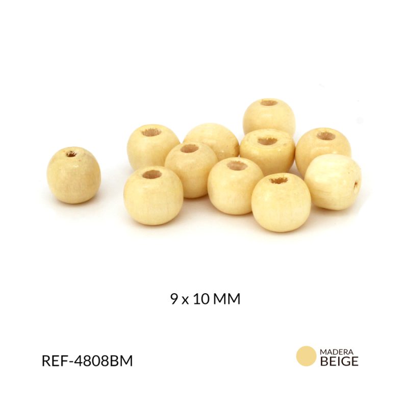 Bola madera beige marfil 9x10mm / paquete x 125 gramos / Ref-4808BM