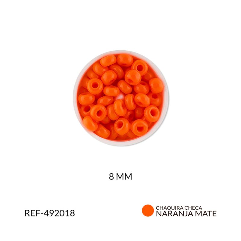 Chaquira checa #8 Color naranja fuerte mate / Paquete x 25 gramos / Ref-492018P