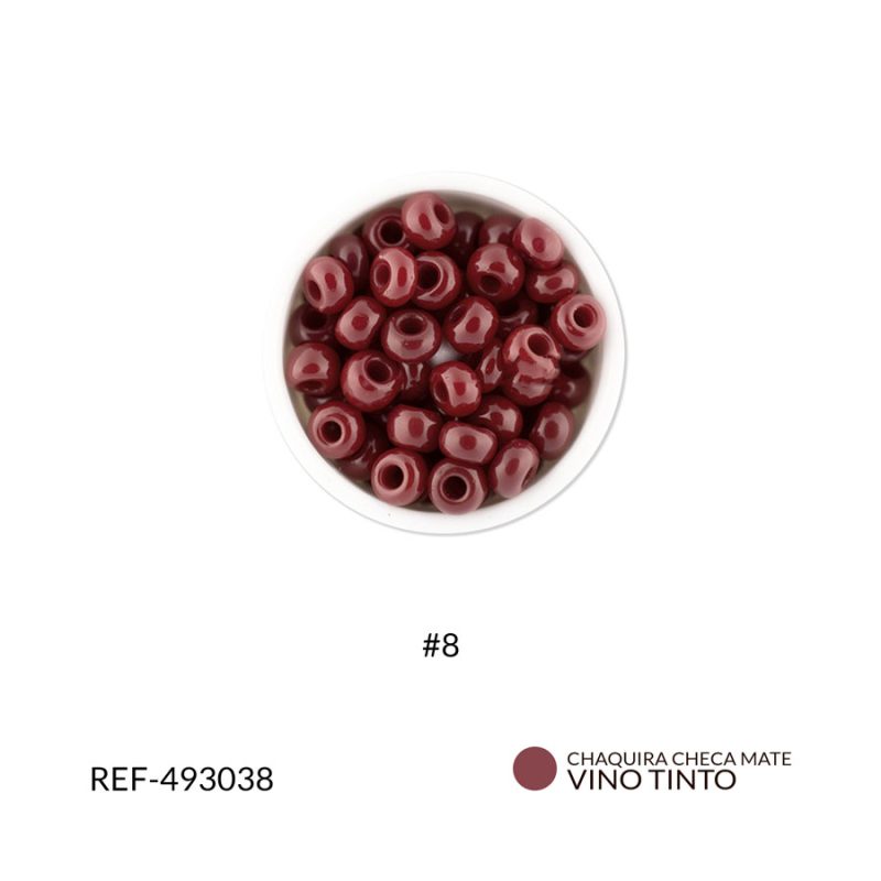 Chaquira checa mate vinotinto #8 / paquete x 25 gramos / Ref-493038P