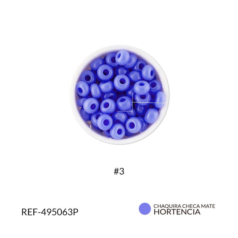 Chaquira checa mate azul hortencia #3 / paquete x 25 gramos / REF-495063P