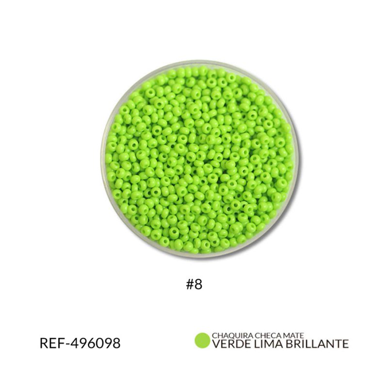 Chaquira checa mate verde lima brillante #8 / paquete x 25 gramos / Ref-496098P