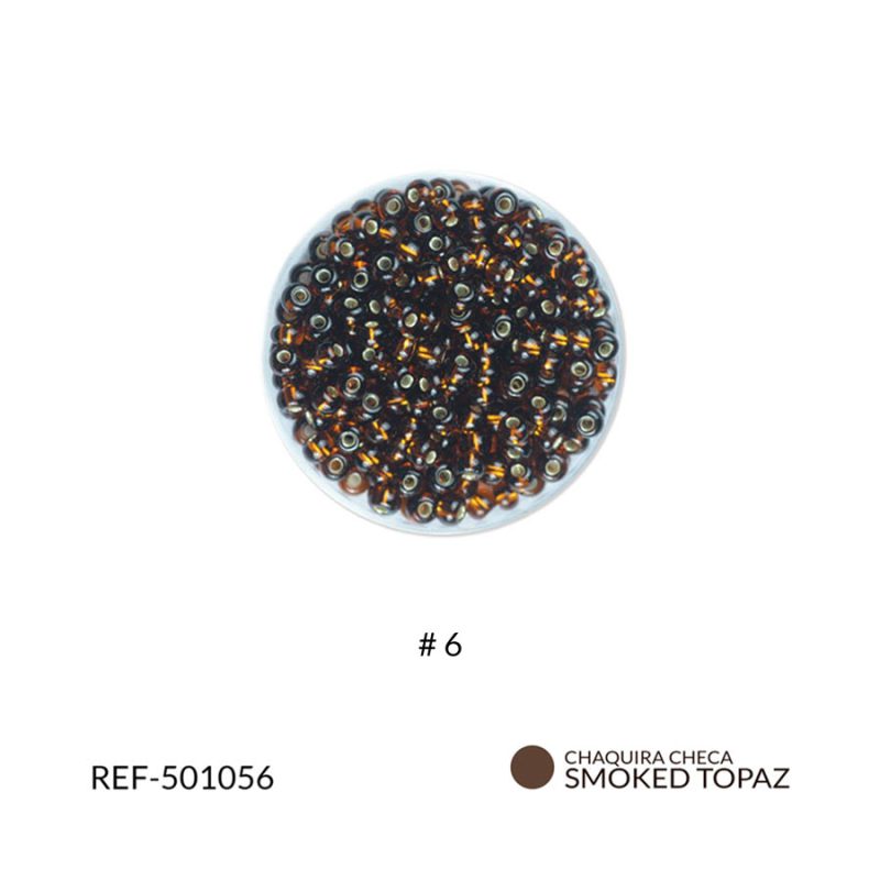 Chaquira checa color centro plata smoked topaz #6 / paquete x 25 gramos / Ref-501056P