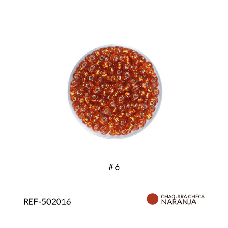 Chaquira checa color centro plata naranja #6 / paquete x 25 gramos / Ref-502016P