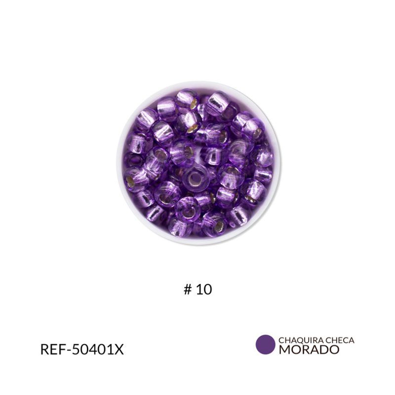 Chaquira checa #10 color centro plata morado / Paquete x 25 gramos / Ref-50401XP