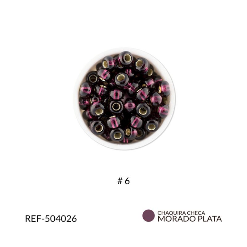 Chaquira checa color centro plata morado #6 / paquete x 25 gramos / Ref-504026P