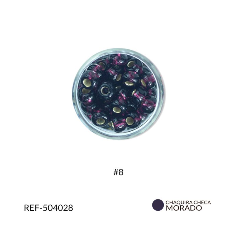 Chaquira checa color centro plata morado #8 / paquete x 25 gramos / Ref-504028P