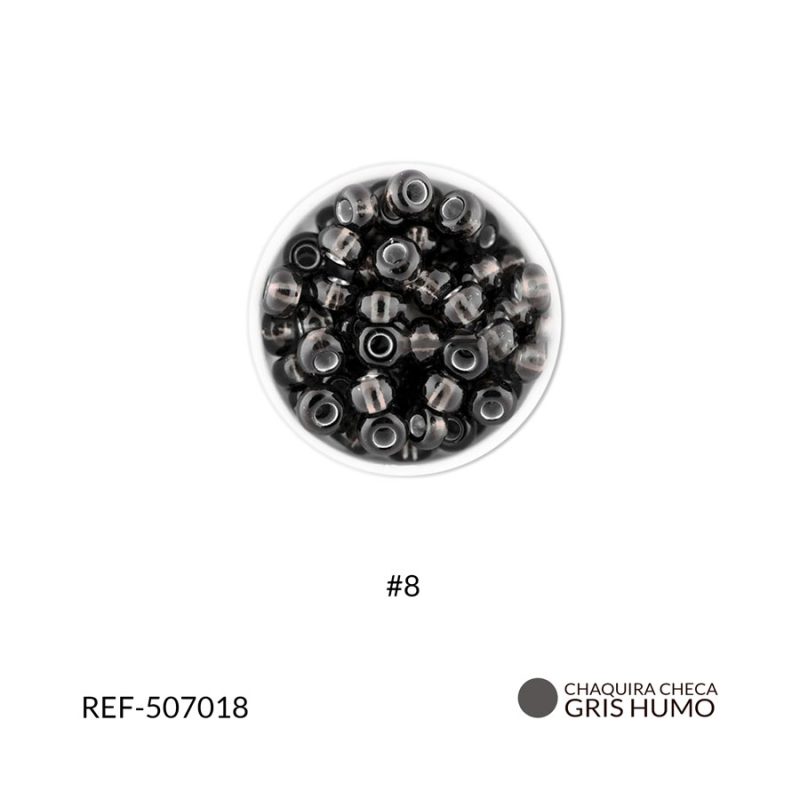Chaquira checa color centro plata gris humo #8 / paquete x 25 gramos / Ref-507018P