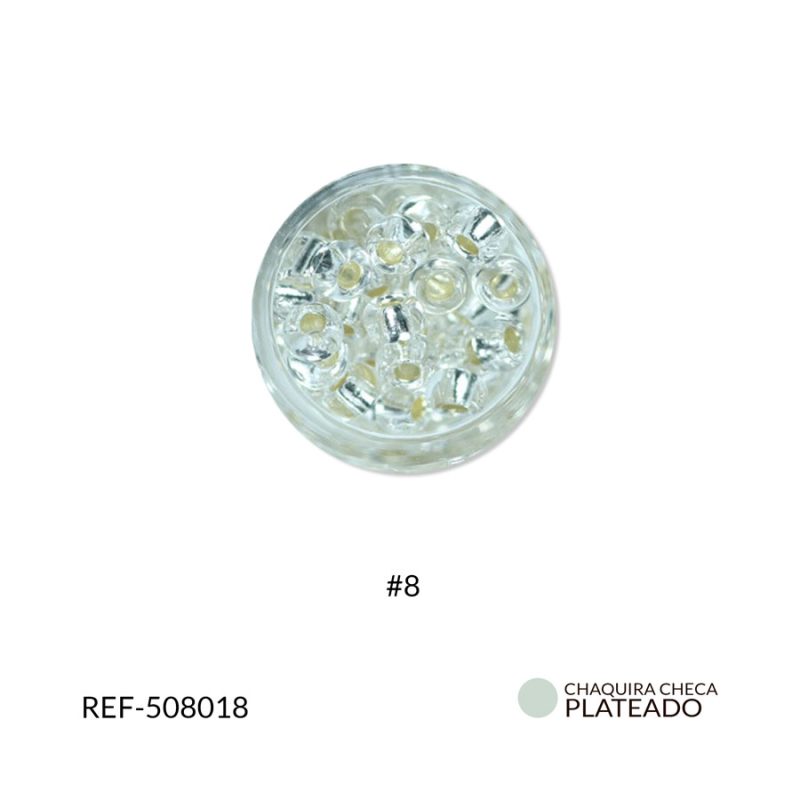 Chaquira checa color centro plata plateado #8 / paquete x 25 gramos / Ref-508018P