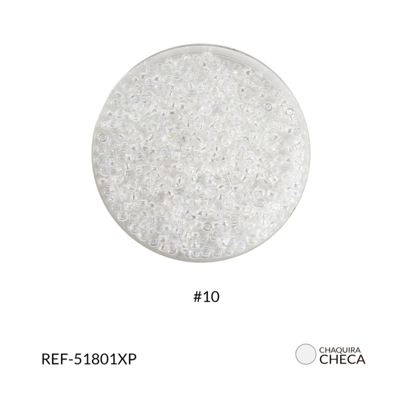 Chaquira checa #10 color tornasol transparente / Paquete x 25 gramos / Ref-51801XP